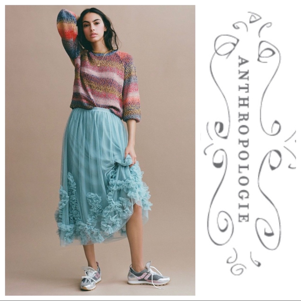 Anthropologie Blue Ruffled Skirt